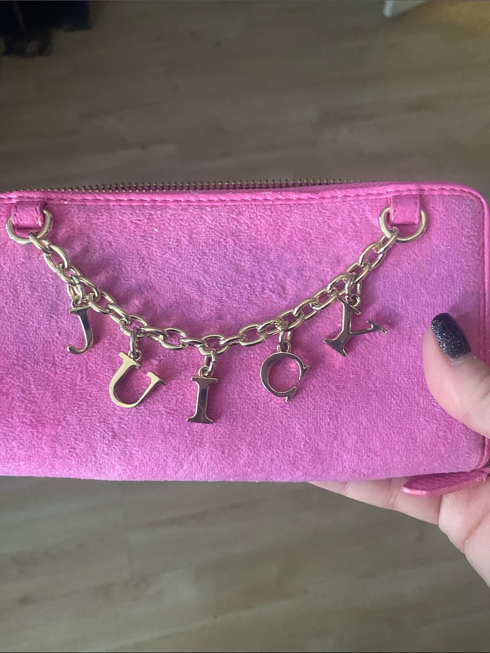Juicy Couture Hot Pink Suede Charm Wristlet